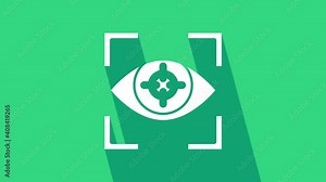 White Eye scan icon isolated on green background. Scanning eye. Security check symbol. Cyber eye sign. 4K Video motion graphic animation