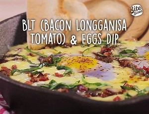 Delicious made easy -- Create this egg "BLT" dip this weekend! BLT (Bacon Longganisa Tomato) & Eggs Dip | See full recipe in the comments. | BiteSized