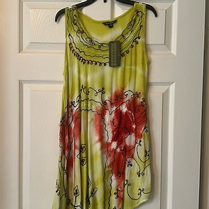 (New) Girl’s swimsuit cover tie dye green/yellow and red dress