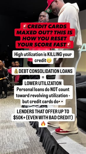 🚨 Maxed out credit cards are destroying your score… but most people don’t know there’s a fast way to fix it. Your credit utilization makes up a huge part of your score. When your cards are near the limit, the bureaus see you as high risk — even if you make your payments on time. Here’s the move smart borrowers use 👇 Use a debt consolidation loan to wipe out the credit card balances. Why this works: Personal loans are installment debt, so they don’t count toward revolving utilization like credi