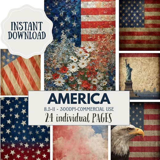 Vintage Patriotic American Flag Pages | 4th of July Junk Journal Digital Paper | Americana Printable JPEG - Etsy
