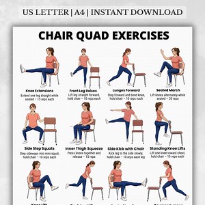 Chair Quad Exercises for Women | Seated Leg Workout Chart | Printable Chair Leg Exercises for Home Fitness Training - Etsy