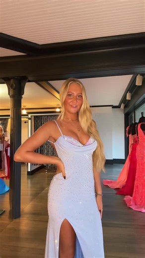 Illusions Prom on Main on Instagram: "Warning: excessive head-turning all night long!⚠️ The kind of prom dress that has people asking, “Where did you get that?”😉🩵"