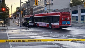 Car catches fire after crash involving 2 TTC buses