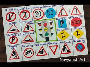 Road Safety Signs and symbols drawing/Traffic signs chart drawing/Road safety rules drawing