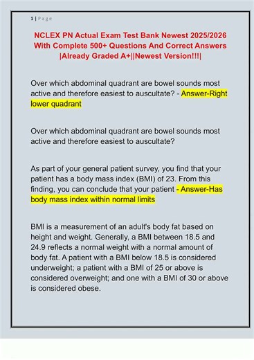 NCLEX PN Actual Exam Test Bank Newest 20252026 With Complete 500 Questions And Correct Answers Already Graded ANewest Version35_video#NCLEXPNGuru #NCLEXPN2025 #NCLEXPN2026 #NextGenNCLEX #FinalExitExam #LPNexam #PracticalNurse #NursingStudent #PassTheNCLEX #NurseTok #VerifiedAnswers #DetailedRationales #NCLEXPrep #ClinicalJudgment #NGNQuestions #firsttimepassi #NursingSchoolSurvival #DigitalTestBank #FutureLPN #NursingSuccess #ExamReady #NursingTips #LicensedPracticalNurse #NursingEducation #Stud