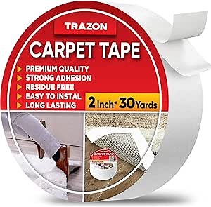 Trazon Carpet Tape Double Sided - Rug Tape Grippers for Hardwood Floors and Area Rugs - Carpet Binding Tape Strong Adhesive and Removable, Heavy Duty Stickers Tape, Residue Free (2 Inch / 30 Yards)