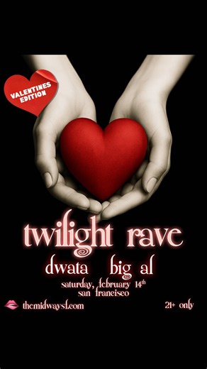 The Midway SF on Instagram: "Say it out loud… Valentine’s Day. Twilight Rave. The Midway. ❤️🧛‍♂️🌙 Get tickets now 🫦〰️ themidwaysf.com/twilightrave On Saturday, February 14th, 2026, The Midway transforms once again into a moonlit shrine to the Twilight Saga, but this time, we’re leaning fully into the forbidden romance of it all. Step into a night 💧 dripping 💧with supernatural ✨ tension, ❤️‍🔥slow-burn 🔥 desire, glittering 💎 vampire 🧛 decadence, and the kind of epic ❤️ love ❤️ triangles t