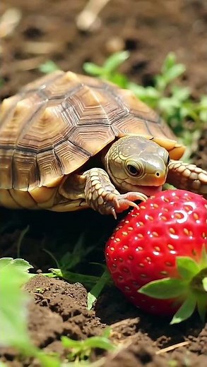 Yum Yum! Turtle Loves Strawberries 🍓 | Cute Animal Video #turtleeatingstrawberry