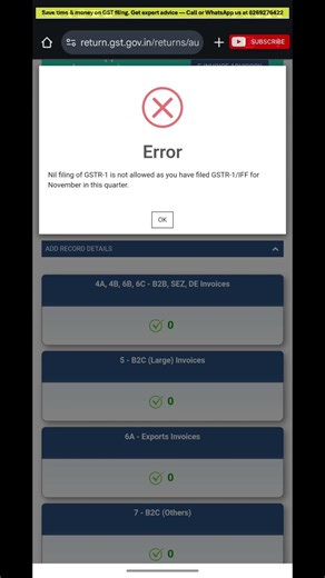 Nil filing of GSTR-1 is not allowed as you have filed GSTR-1/IFF