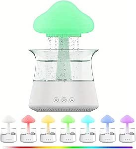 Trabag Cloud Rain Humidifier - LED Light with Essential Oil Diffuser, Auto Shut-Off, 7 Color Lights, White, 10 Days Capacity, 12 Hours Runtime, Bedroom Humidifier