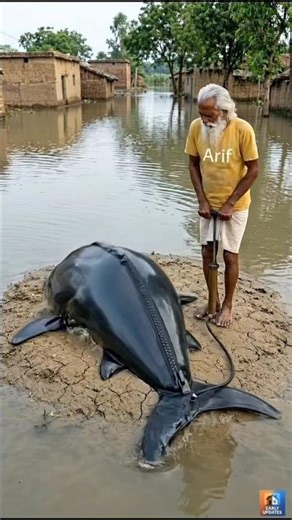 Grandpa’s Giant Inflatable Shark vs. Heavy Rain! 🦈🌧️#fact