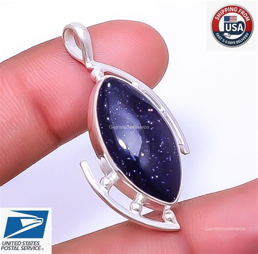 Blue Sunstone Artisan Pendant 925 Sterling Silver Jewelry - Etsy