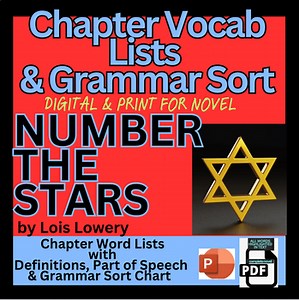 Number the Stars Vocabulary Lists & Grammar Sort Activity PDF/PPT