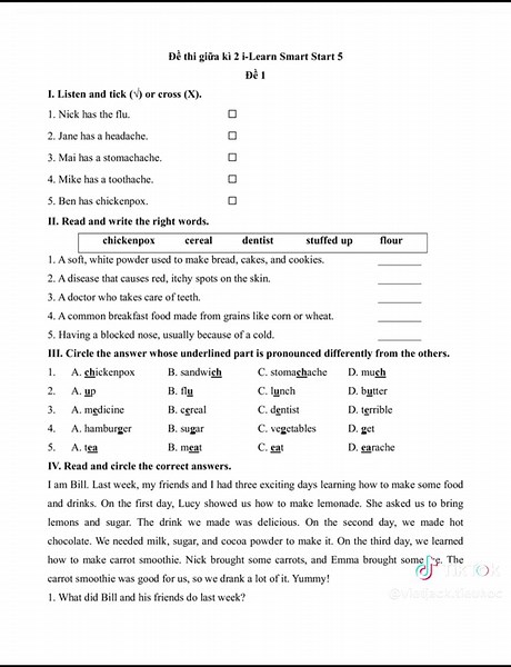 Đề thi giữa kì 2 Tiếng anh lớp 5 Ilearn smart 2025 có file nghe #vietjack #lop5 #tienganhlop5