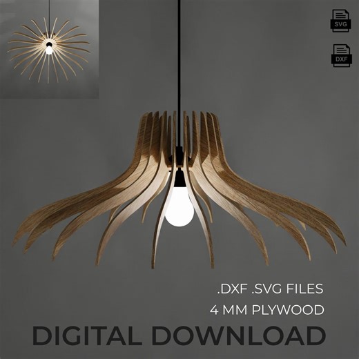 Modelo SVG e DXF para luminária pendente cortada a laser: padrão de lustre em compensado de 4 mm (download digital) - Etsy Portugal