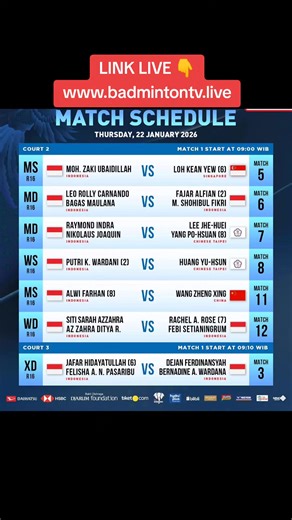 🔴 LIVE Badminton Indonesia Masters 2026 Babak 16 Besar Hari ini #IndonesiaMasters2026 #Badminton #indonesia