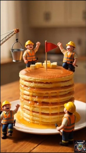 Tiny Workers Build a Giant Pancake Tower 🥞👷#shorts