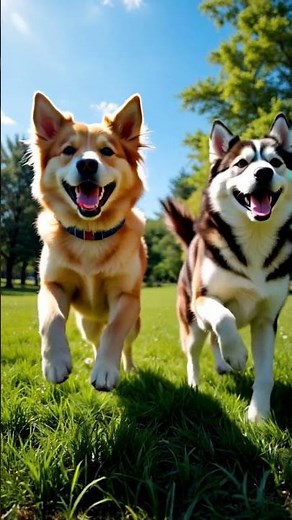 "Two Happy Dogs Playing in the Park! 🐶✨ #CuteDogs #DogLovers"
