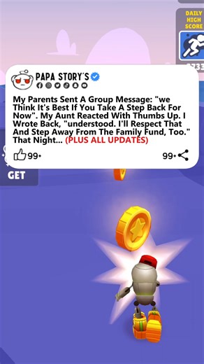 133K views · 1.9K reactions | My Parents Sent A Group Message: "we Think It's Best If You Take A Step Back For Now". My Aunt Reacted With Thumbs Up. I Wrote Back, "understood. I'll Respect That And Step Away From The Family Fund, Too." That Night... Plus all Updates | Papa Story's | Facebook