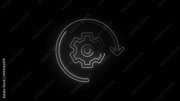 Work In Progress Animated Icon. Neon Badge with Text ‘Work In Progress’ Inside Circle. Progress Symbol Animation on Black Background