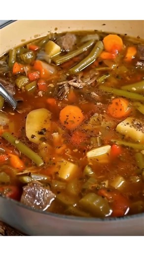“Beef Vegetable Soup is made with tender chunks of slowly simmered chuck roast with onions, celery, carrots, potatoes, tomatoes, and green beans. I love to serve this tasty soup with crusty baguettes or cornbread with soft sweet cream butter. This Vegetable Beef Soup is a wholesome, hearty fall and winter meal that you can feel good about serving your family.” | All Grandma’s recipes