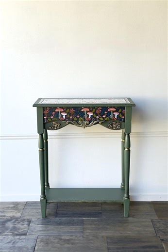 Hand-painted Woodland Console Table • Green Mushroom Entryway Accent Table - Etsy