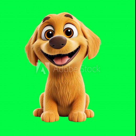 Cute cartoon dog smiling animation, transparent 4K video, green screen
