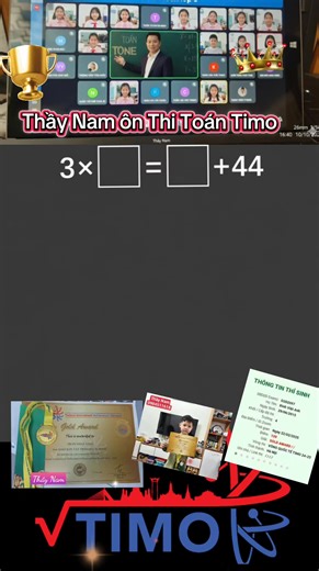 196 reactions · 12 shares |  Luyện thi TIMO cùng Thầy Nam – đạt giải là điều chắc chắn!  Chuyên đề trọng tâm, tư duy vững vàng, kỹ năng giải nhanh.  Lớp 1–6 học Online, theo sát từng học sinh để đảm bảo hiệu quả. #ToanTIMO #HocOnline #TuDuyToan | Thầy Nam Toán Timo | Facebook