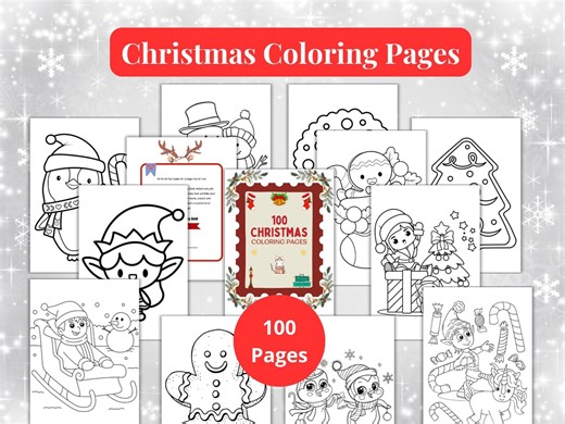 100 Christmas Coloring Pages for Kids – Holiday Activity Book (PDF) - Etsy