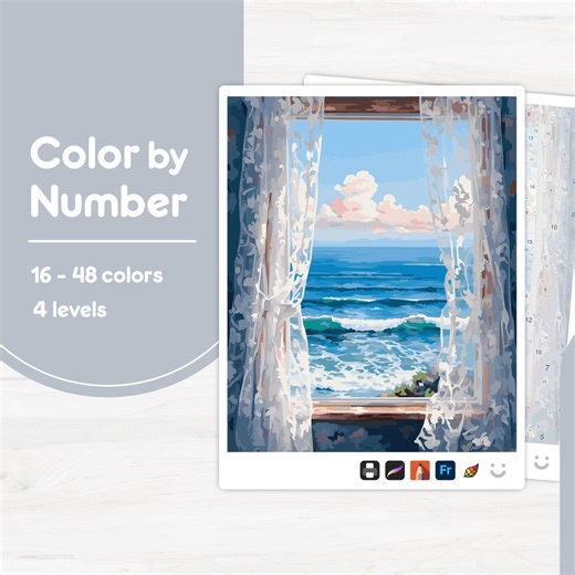 Ocean View From Window - Color by Number - Digital & Printable - 4 Levels - Etsy