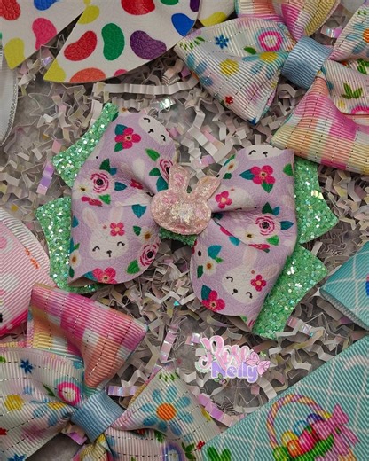 Spring Hair Bows for Girls, Bunny Hair Bow Set, Pastel Floral Hair Bows, Toddler Girl Hair Accessories, Handmade Bow Clips
