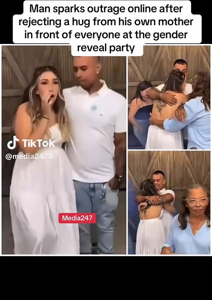 Man Rejects Mother's Hug at Gender Reveal Party