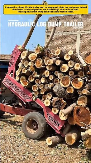 Hydraulic Trailer Dumps Huge Log Load Fast #Logging #WoodWork #HeavyEquipment
