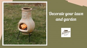 Beige Outdoor Clay Chimney Outdoor Fireplace Sun Design Charcoal Burning Fire Pit with Sturdy Metal Stand, Barbecue, Cocktail Party, Family Gathering, Cozy Nights Fire Pit