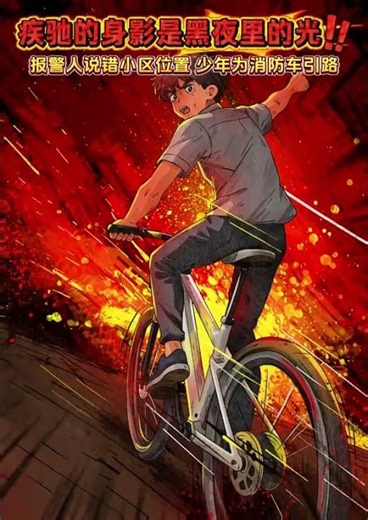 報警人說錯小區地址，少年騎著山地車為消防車引路。為中國好少年點贊👍 #畫壹個故事 #少年強則國強 #暖心正能量 #繪畫創作 #心靈暖流 #感人壹幕