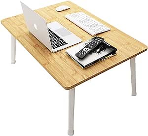 Folding Lap Desk for Bed, 23.6 Inch Portable Laptop Stand for Couch, Bed & Floor | Bed Tray Table for Eating, Writing, Reading | Foldable Sturdy Laptop Desk for Adults, Bamboo