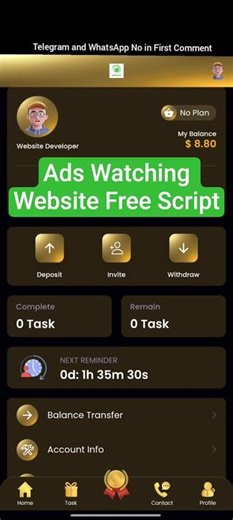 Ads Watching Investment Website Free Script