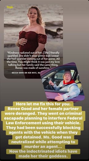 2.6K views · 9 comments | Here let me fix this for you: Renee Good and her female partner were deranged. They went on criminal escapade planning to interfere with Federal Law Enforcement using their vehicle. They had been successfully blocking agents with the vehicle when they got detained. Ms. Good was neutralized while attempting to murder an agent... Now the indoctrinated idiots have made her their goddess. Shame | El Paso County GOP News | Facebook