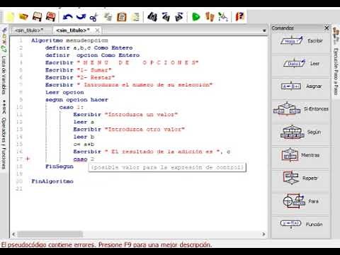 Estructura de Control SWITCH SEGUN HACER en PSEINT