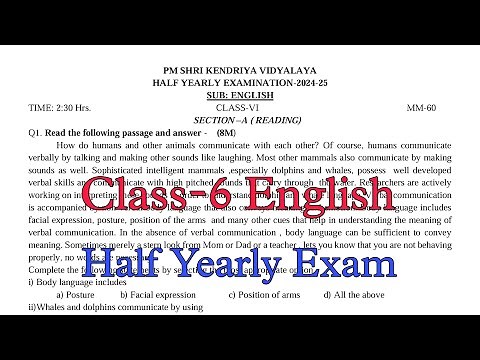 Class-6 English Half Yearly Exam Question Paper / Term-1 Session 2024-25 /PM Shri Kendriya Vidyalaya