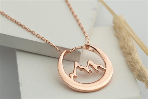 Sterling Silver Mountain Ring Holder Necklace: Two-tone Moon Ring Keeper Pendant - Etsy