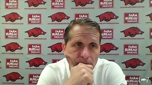 Coach Musselman speaks to the media following the 61-45 win over Mississippi State at Bud Walton Arena. | Arkansas Razorback Men's Basketball