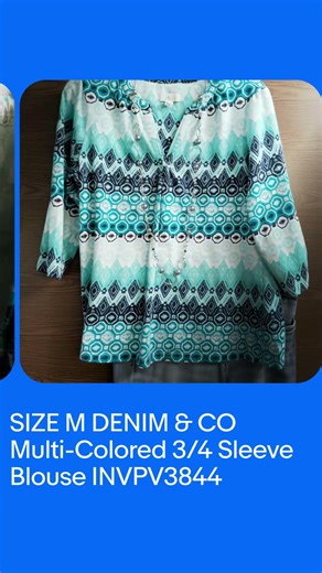 SIZE M DENIM & CO Multi-Colored 3/4 Sleeve Blouse INVPV3844