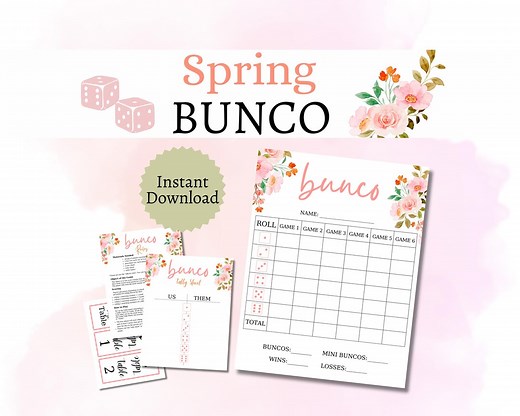 Spring Bunco Cards, Printable Floral Bunco Sheets, Includes Score Cards, Tally Sheets, and Table Markers, Springtime Group Party Game - Etsy
