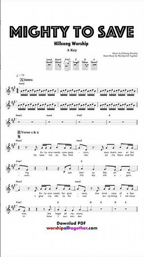 Mighty To Save - Hillsong Worship | Sheet Music, Chord, Lyrics