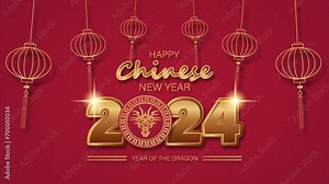 Animated happy chinese new year 2024 with golden element