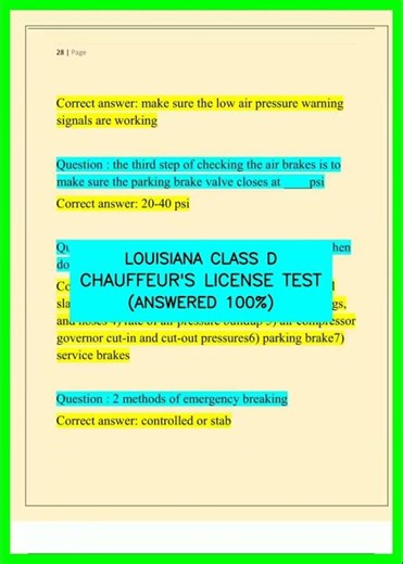 LOUISIANA CLASS D CHAUFFEUR'S LICENSE TEST ANSWERED 100% video