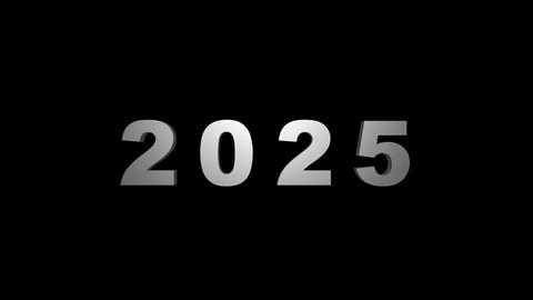 Animación de transición 2024-2025: efecto de cambio de año en estilo metálico 3D