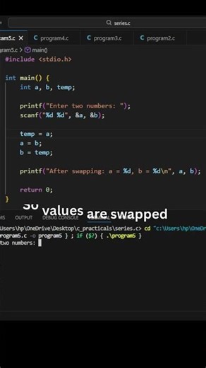 Swap two numbers using third variable #coding #series #program5 #miniscript
